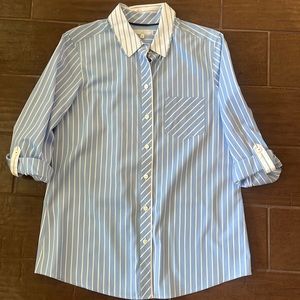 Blue and white stripped Foxcroft 3 quarter length sleeve